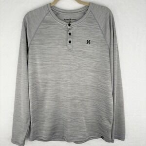 Hurley Everyday Henley Medium Long Sleeve Shirt Gray Heathered Activewear Mens